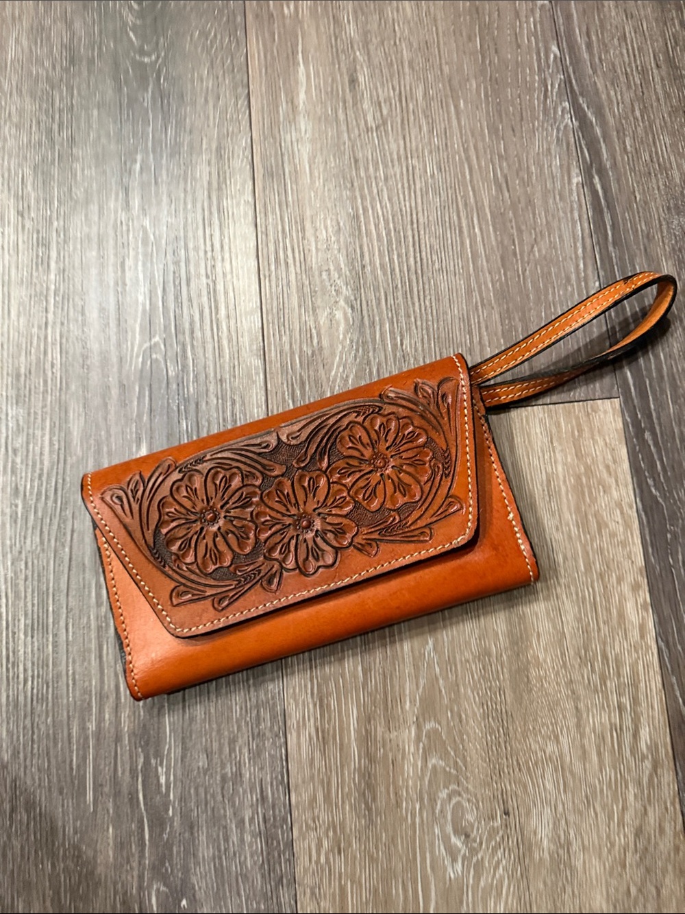 Embossed Floral Leather Clutch Wallet Mexican